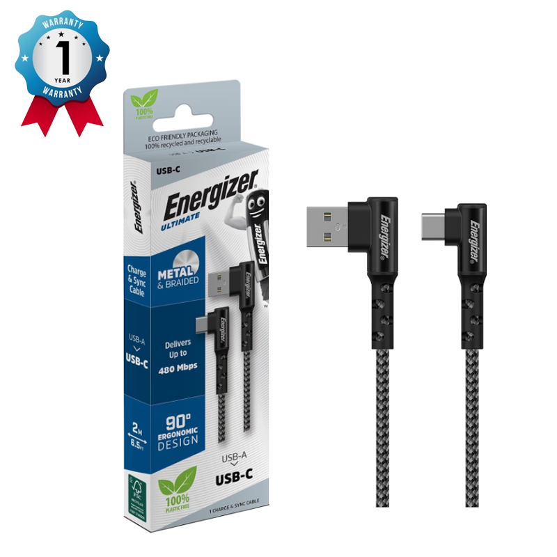 ENERGIZER CABLE USB-C 90 2M BLACK